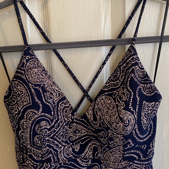 Lovely day dress S sparkly fitted cross back spaghetti straps rose gold and blue - Picture 2 of 5